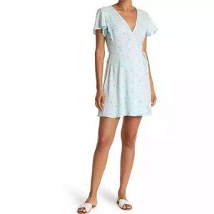 NWT Abound Blue Glow McKenna Floral Short Sleeve Wrap Mini Dress - Size: XS